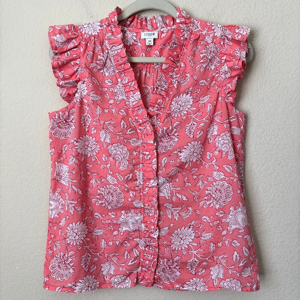 J. Crew Boho Floral Sleeveless Ruffle Trim Top